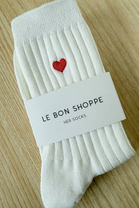 Embroidered Her Socks: Classic White + Heart