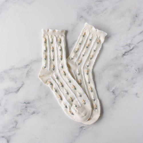 Pastel Floral Socks: Banana Cream