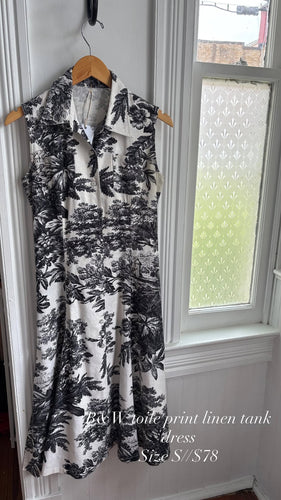 B&W Toile Print Linen Tank Dress [S]