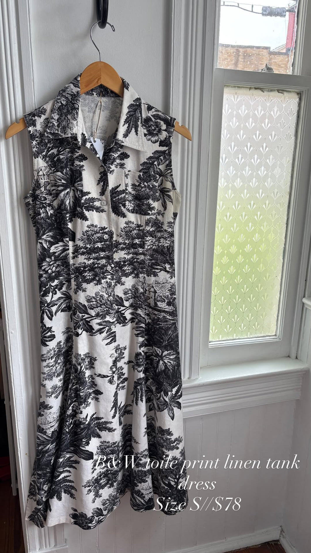 B&W Toile Print Linen Tank Dress [S]