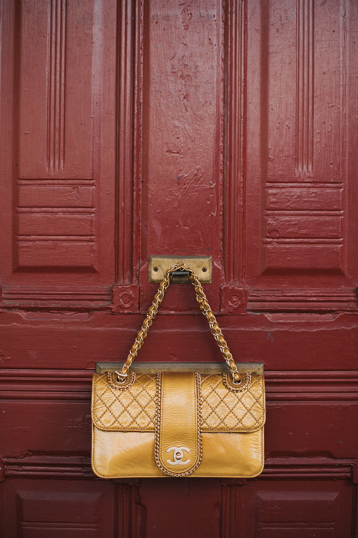 CHANEL Patent Medium Madison Flap bag in Gold