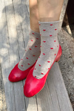 Load image into Gallery viewer, Heart Sneaker Socks: Latte/Red