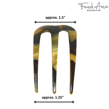 Load image into Gallery viewer, French Amie Tri Prongs 3" Medium Handmade Cellulose Bun Holder Women Hair Pin: Onyx