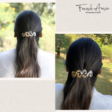 Load image into Gallery viewer, French Amie Swirls Onyx Cellulose Handmade Hair Clip Barrette with Silver Clasp