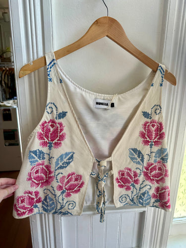 Re-worked Needlepoint Tie-front Swing Vest