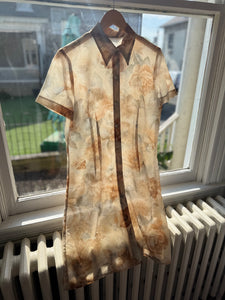 GG 90's Cream Sheer Floral Button Down Dress [L]