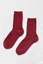 Load image into Gallery viewer, Her Socks - Modal Lurex: Carmine Glitter