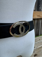 Load image into Gallery viewer, CHANEL 00&#39;s Black Calfskin Sliver CC Buckle Belt (95/38)