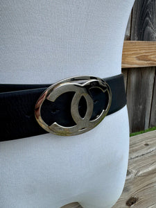 CHANEL 00's Black Calfskin Sliver CC Buckle Belt (95/38)