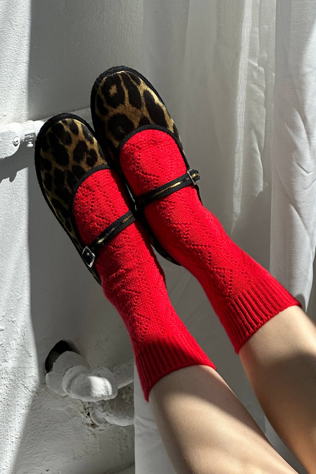 Cashmere Pointelle Socks: Red