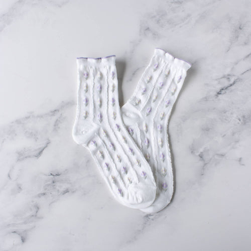 Pastel Floral Socks: Ivory