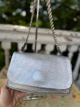 Load image into Gallery viewer, YVES SAINT LAURENT Silver Leather + Mesh Strap Bag