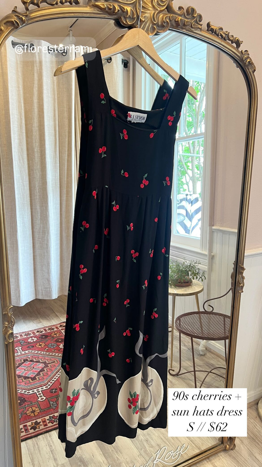 FT 1990's black cherries/sun hat dress [S]