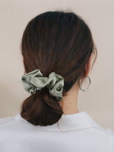 Load image into Gallery viewer, "Silken Hair" Silk Scrunchie Hair Tie - Pale Olive