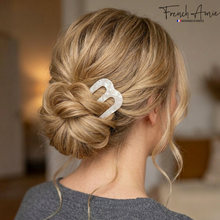 Load image into Gallery viewer, French Amie Tri Prongs 3" Medium Handmade Cellulose Bun Holder Women Hair Pin: Onyx