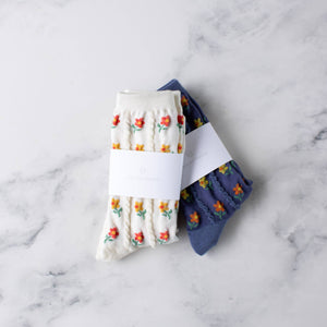 Kate Floral Socks: Ivory