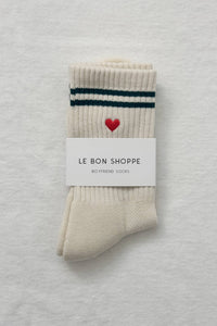 Embroidered Boyfriend Socks: Parchment + Heart