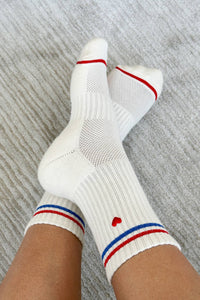 Embroidered Boyfriend Socks: Parchment + Heart