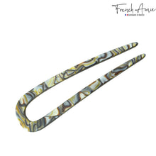 Load image into Gallery viewer, French Amie Slick Large Handmade Cellulose Chignon U Hair Pin Stick for Women: Silver Onyx