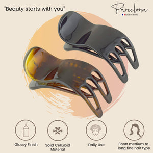 French Bear Paw Set of 2 Hair Claw Clips: Tortoise Shell and Black