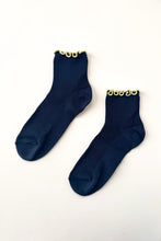Load image into Gallery viewer, The Petite Ruffle Sock: Navy / Butter