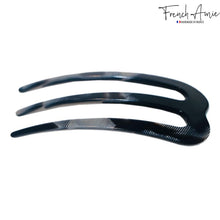 Load image into Gallery viewer, French Amie Tri Prongs 3" Medium Handmade Cellulose Bun Holder Women Hair Pin: Onyx