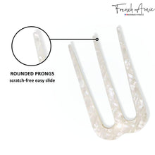 Load image into Gallery viewer, French Amie Tri Prongs 3" Medium Handmade Cellulose Bun Holder Women Hair Pin: Onyx