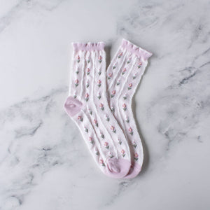 Pastel Floral Socks: Pink