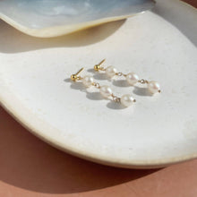 Load image into Gallery viewer, Trillium Pearl Drop Earrings: 14k Gold Fill