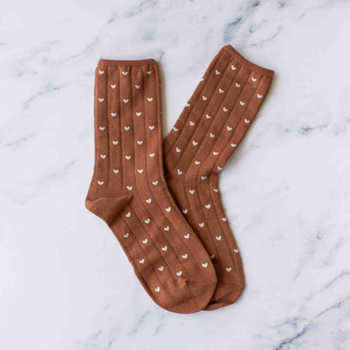 Women's Heart Crew Socks: Rust