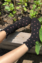 Load image into Gallery viewer, Petal Ruffled Hugger Crew Socks: Black Petal