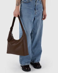 Recycled Leather Shoulder Bag - Brown