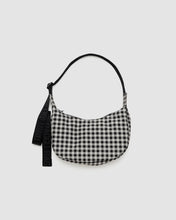 Load image into Gallery viewer, Small Nylon Crescent Bag - Black &amp; White Gingham