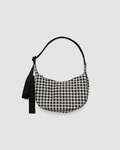 Small Nylon Crescent Bag - Black & White Gingham