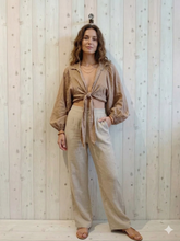 Load image into Gallery viewer, Tie-front Linen Blouse: Blue