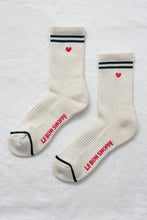 Load image into Gallery viewer, Embroidered Boyfriend Socks: Parchment + Heart