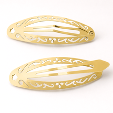 Load image into Gallery viewer, Filigree Cutout Metal Snap Hair Clips 4 Pack: Gold
