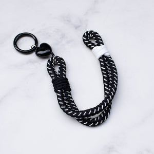 Rope Bag Charm with Heart Charm: Black