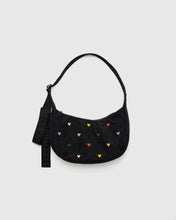 Load image into Gallery viewer, Small Nylon Crescent Bag - Embroidered Hearts