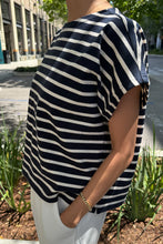 Load image into Gallery viewer, Manon Tee - White Stripe on Navy