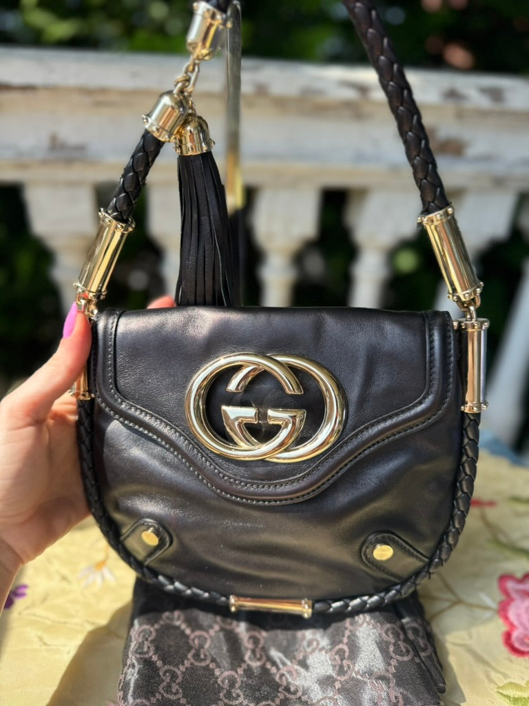 GUCCI Britt Tassel Flap Leather Bag
