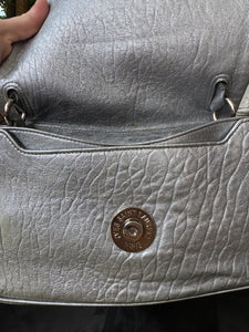 YVES SAINT LAURENT Silver Leather + Mesh Strap Bag