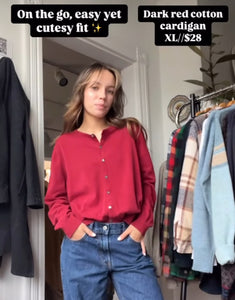 Dark Red Cotton Cardigan [XL]
