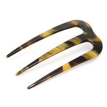 Load image into Gallery viewer, French Amie Tri Prongs 3" Medium Handmade Cellulose Bun Holder Women Hair Pin: Onyx