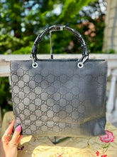 Load image into Gallery viewer, GUCCI GG Black Nylon Bamboo Tote