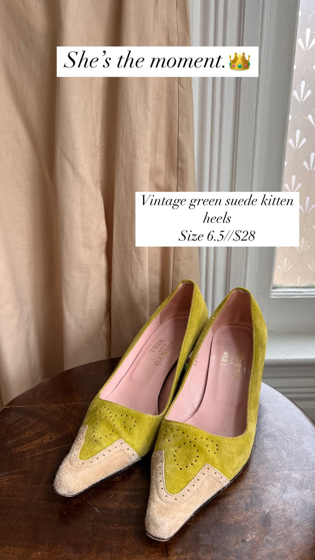 VTG Green Suede Kitten Heels [6.5]