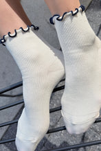 Load image into Gallery viewer, The Petite Ruffle Sock: Soft White / Navy