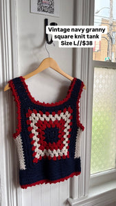 VTG Navy Granny Square Knit Tank [L]