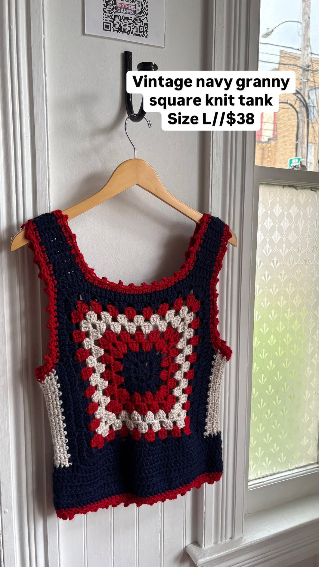 VTG Navy Granny Square Knit Tank [L]