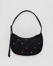 Load image into Gallery viewer, Medium Nylon Crescent Bag - Embroidered Hearts